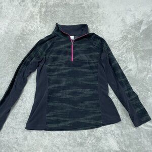 Columbia Womens Fleece Pullover Half-Zip Medium Black/Pink Trim a0949